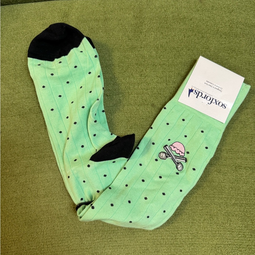 Oxford Green Socks with Ice Cream Motif